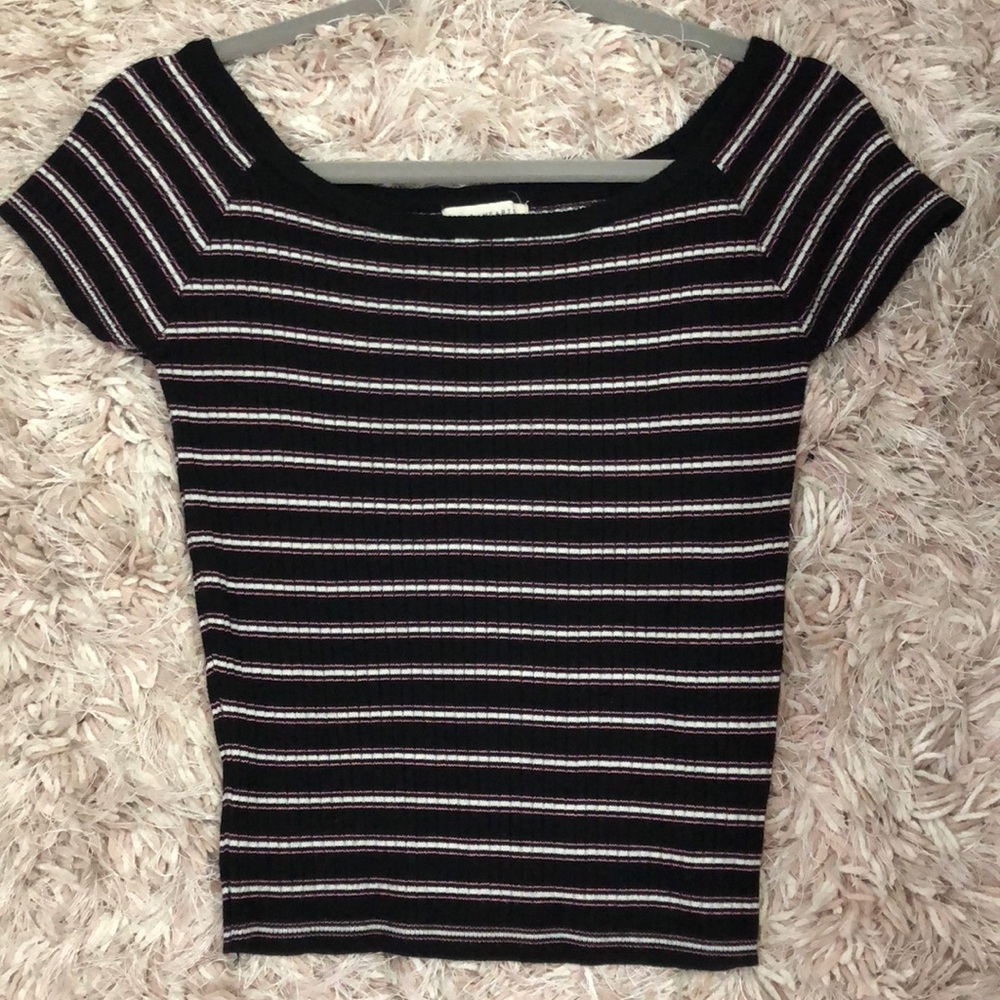 Black shirt with pink and white stripes. - Picture 1 of 3